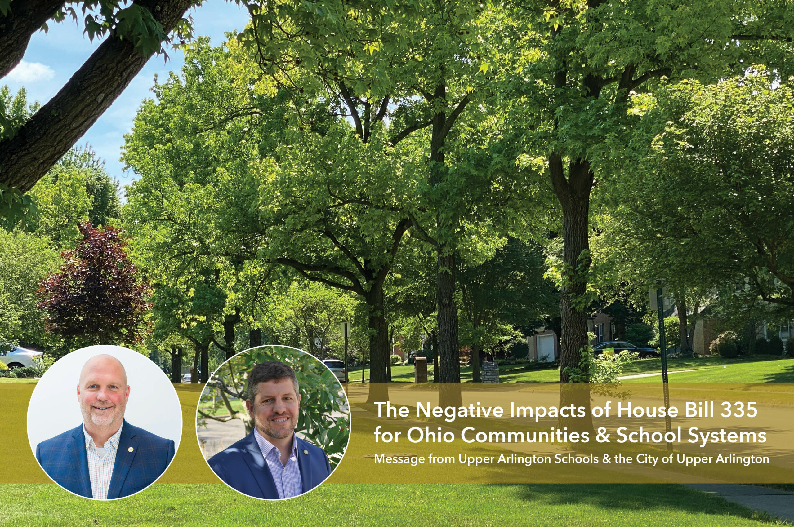 image of park with headshots of the schools superintendent and city manager